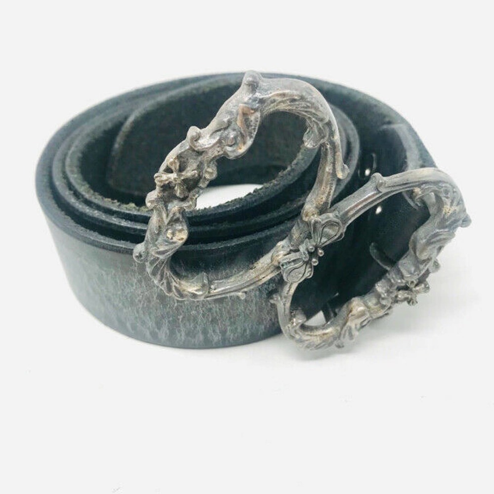 Soffer Ari Black Leather Silver Buckle Daggar Belt